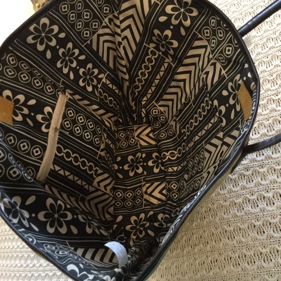 NWT Beach Bag Purse Woven Straw Fiber Lined Black - Picture 5 of 8